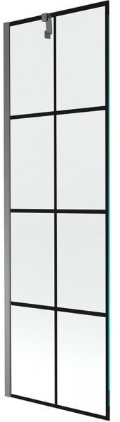 Mexen Next, 1-krídlová vaňová zástena 60 x 150 cm, 6mm číre sklo - čierny vzor, grafitová, 895-060-000-00-77-95