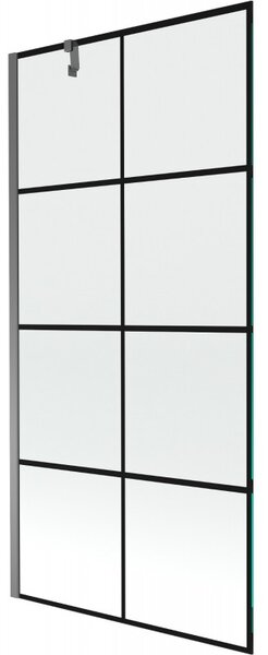 Mexen Next, 1-krídlová vaňová zástena 90 x 150 cm, 6mm číre sklo - čierny vzor, grafitová, 895-090-000-00-77-95