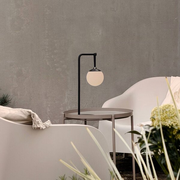 Dyberg Larsen LED dekoratívna lampa na akumulátor Odin, čierna/biela, IP44, Čierna, Plast, Moderný