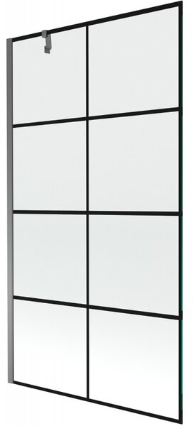 Mexen Next, 1-krídlová vaňová zástena 100 x 150 cm, 6mm číre sklo - čierny vzor, grafitová, 895-100-000-00-77-95