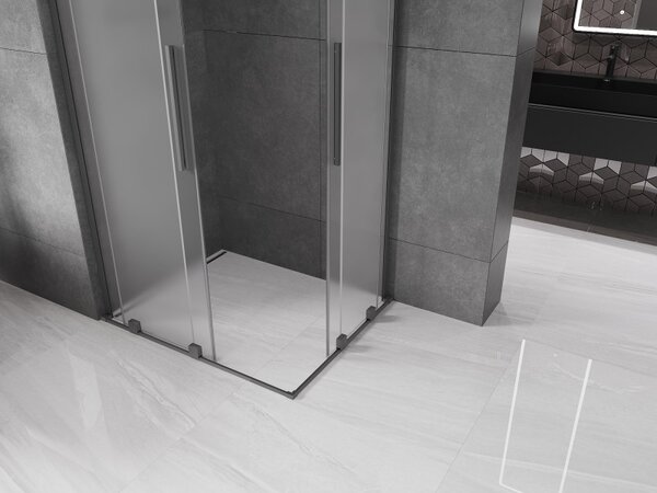 Mexen Velar L Duo, sprchový kút s posuvnými dverami 90 x 80 cm, 8mm sklo námraza, brúsený grafit, 871-090-080-02-33-95