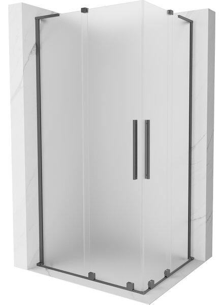 Mexen Velar L Duo, sprchový kút s posuvnými dverami 90 x 80 cm, 8mm sklo námraza, brúsený grafit, 871-090-080-02-33-95