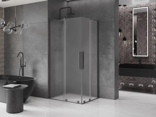 Mexen Velar L Duo, sprchový kút s posuvnými dverami 90 x 80 cm, 8mm sklo námraza, brúsený grafit, 871-090-080-02-33-95