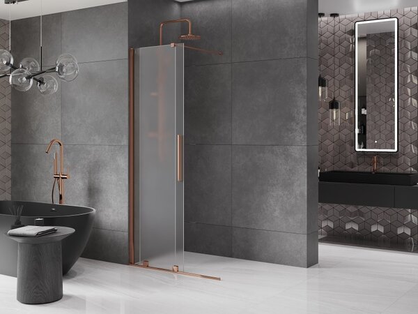 Mexen Velar, sprchová zástena s posuvnými dverami Walk-in 80 x 200 cm, 8mm sklo námraza, ružové zlato, 871-080-000-33-60