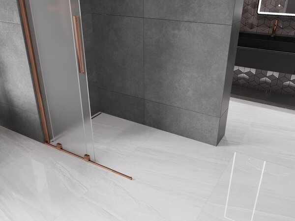 Mexen Velar, sprchová zástena s posuvnými dverami Walk-in 80 x 200 cm, 8mm sklo námraza, ružové zlato, 871-080-000-33-60