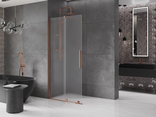 Mexen Velar, sprchová zástena s posuvnými dverami Walk-in 80 x 200 cm, 8mm sklo námraza, ružové zlato, 871-080-000-33-60
