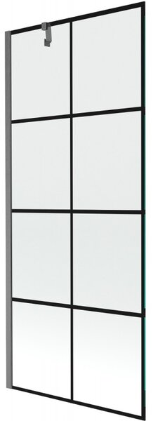 Mexen Next, 1-krídlová vaňová zástena 80 x 150 cm, 6mm číre sklo - čierny vzor, brúsený grafit, 895-080-000-00-77-66