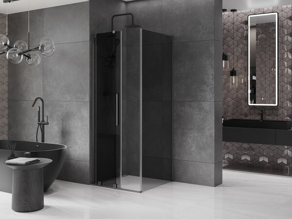 Mexen Velar L, sprchový kút s posuvnými dverami 90 x 90 cm, 8mm šedé sklo, brúsený grafit, 871-090-090-43-95