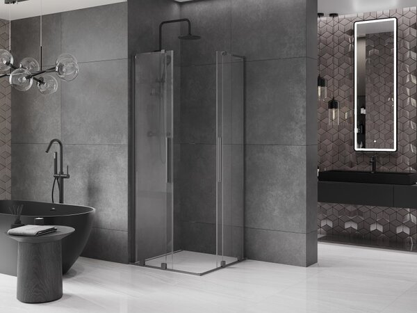 Mexen Velar L Duo, sprchový kút s posuvnými dverami 90 x 90 cm, 8mm číre sklo, brúsený grafit, 871-090-090-02-03-95