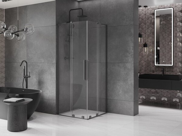 Mexen Velar L Duo, sprchový kút s posuvnými dverami 90 x 90 cm, 8mm číre sklo, brúsený grafit, 871-090-090-02-03-95