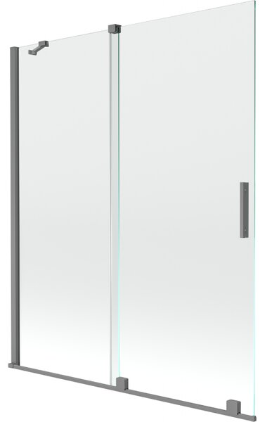 Mexen Velar, 2-krídlová posuvná vaňová zástena 140 x 150 cm, 8mm číre sklo, brúsený grafit, 896-140-000-01-95