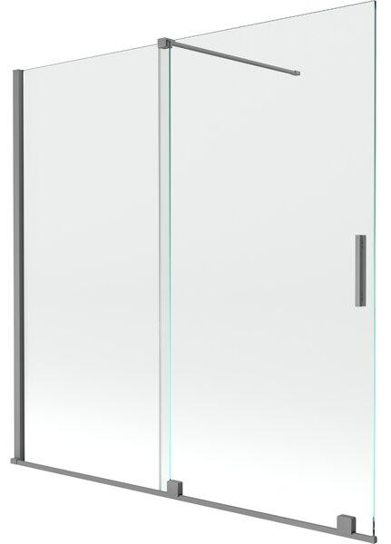 Mexen Velar, 2-krídlová posuvná vaňová zástena 160 x 150 cm, 8mm číre sklo, brúsený grafit, 896-160-000-01-95