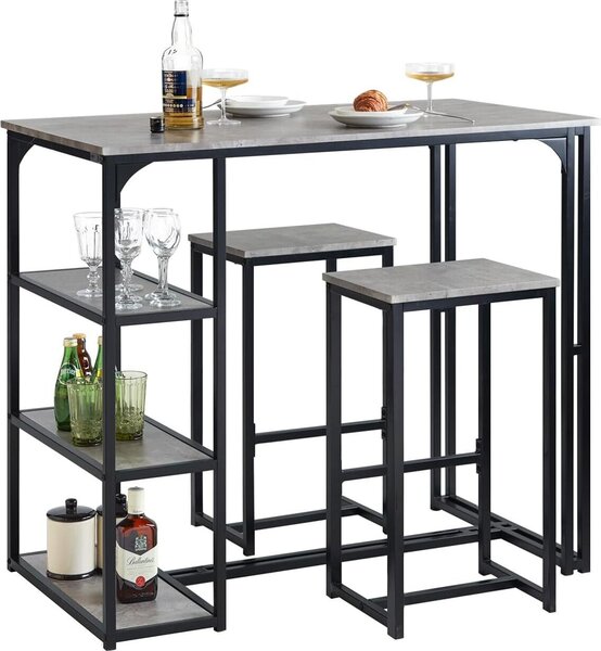 SoBuy sada stola a 2 barových stoličiek, barové stoličky + barové stoličky, bistro stôl, barový set, barový set, vysoká stolička na balkón, do kuchyne a jedálne, sivá