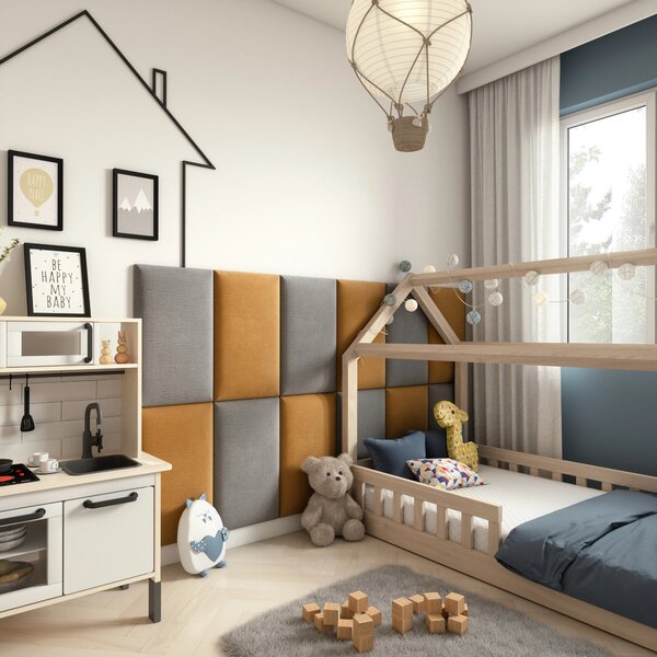 Set čalúnených panelov 180x100 VALERIO - horčicový / svetlo šedý