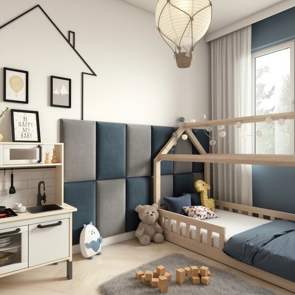 Set čalúnených panelov 180x100 VALERIO - svetlo modrý / svetlo šedý