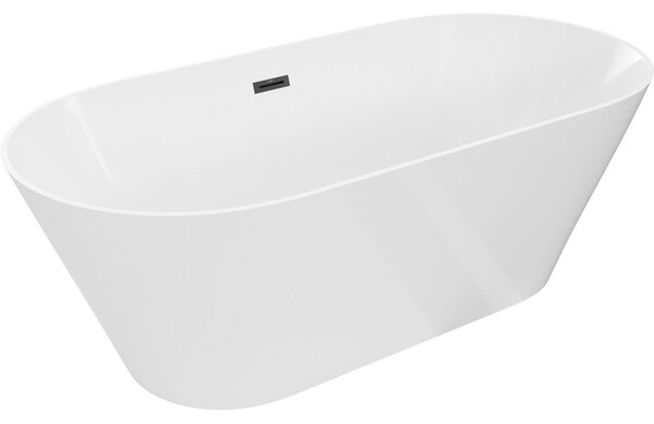 Mexen Luna, Slim voľne stojaca vaňa 170 x 75 cm, biela, čierny prepad, 52041707500-70