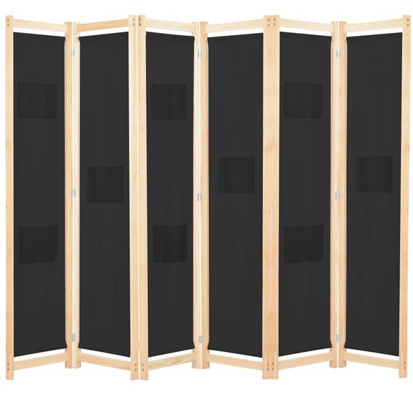 6-panelový paraván čierny 240x170x4 cm látkový