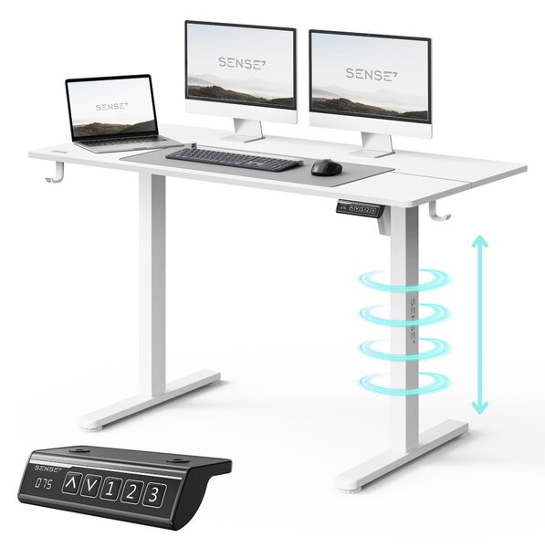 SENSE7 NOJO LIGHT Elektricky výškovo nastaviteľný stôl 120 x 60 cm, biely, herný stôl, počítačový stôl, stôl na prácu v stoji, Memory, domáca kancelária, stôl na PC