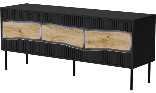 MEBLINE Komoda RTV CONTE 150 3D čierna / dub wotan