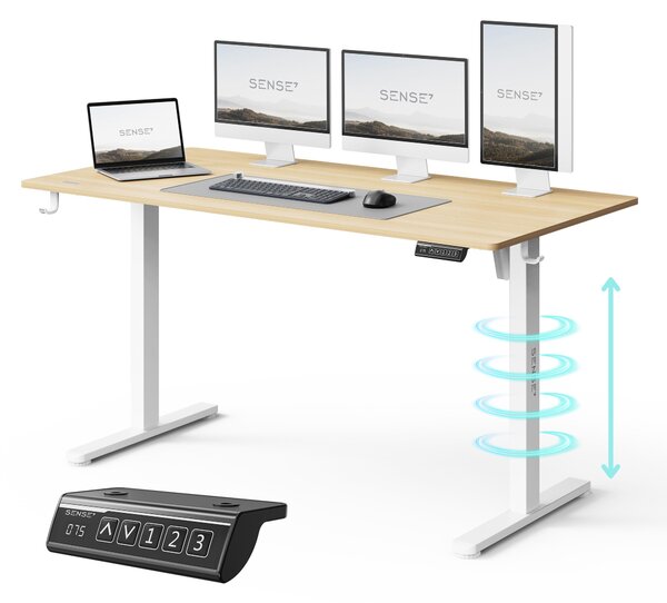 NOJO LIGHT Výškovo nastaviteľný elektrický stôl Stabilný ergonomický pre hráčov Domáca kancelária MemorySystem 140 x 70 cm Nosnosť 70 kg Biela svetlohnedá