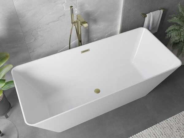 Mexen Velo Slim, voľne stojaca vaňa 170 × 75 cm, biela lesklá, zlatý matný prepad, 52811707500-55