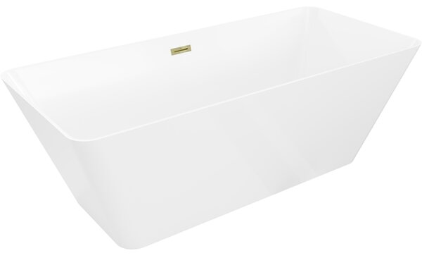 Mexen Velo Slim, voľne stojaca vaňa 170 × 75 cm, biela lesklá, zlatý lesklý prepad, 52811707500-50
