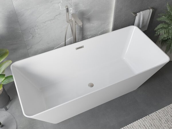 Mexen Velo Slim, voľne stojaca vaňa 170 × 75 cm, biela lesklá, oceľový prepad, 52811707500-97