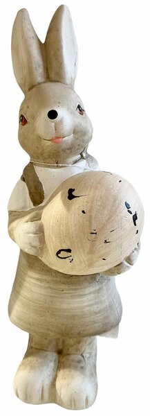 STORGE Veľkonočné dekorácie keramický zajačik s vajcom hnedý, 8x7x21cm