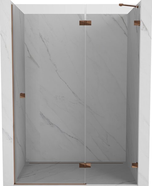 Mexen Lunar, pravé otočné sprchové dvere 130 cm, 8mm číre sklo, ružové zlato profil, 834-130-000-60-00-P