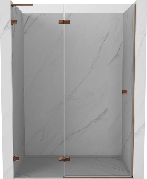 Mexen Lunar L, Otočné ľavé sprchové dvere 130 cm, 8mm číre sklo, ružové zlato profil, 834L-130-000-60-00-L