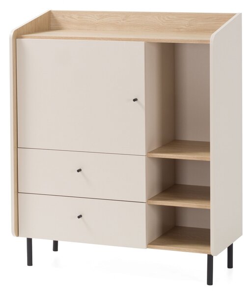 Komoda Fiorenza 95 cm so zásuvkami - pieskový béžový / olejovaný dub