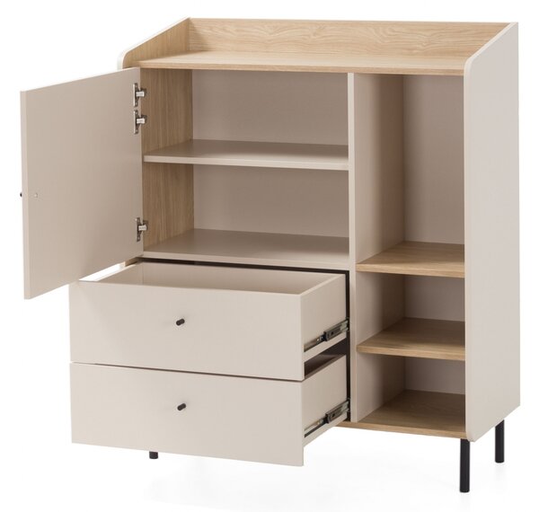 Komoda Fiorenza 95 cm so zásuvkami - pieskový béžový / olejovaný dub