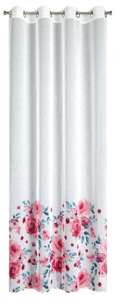 Dekoračná záclona s krúžkami - Carla, maľované ruže 140 x 250 cm