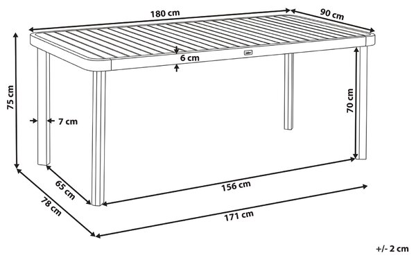 Záhradný jedálenský stôl svetlé akáciové drevo 180 x 90 cm pre 6 osôb obdĺžnikový tvar vonkajší škandinávsky štýl záhrada exteriér
