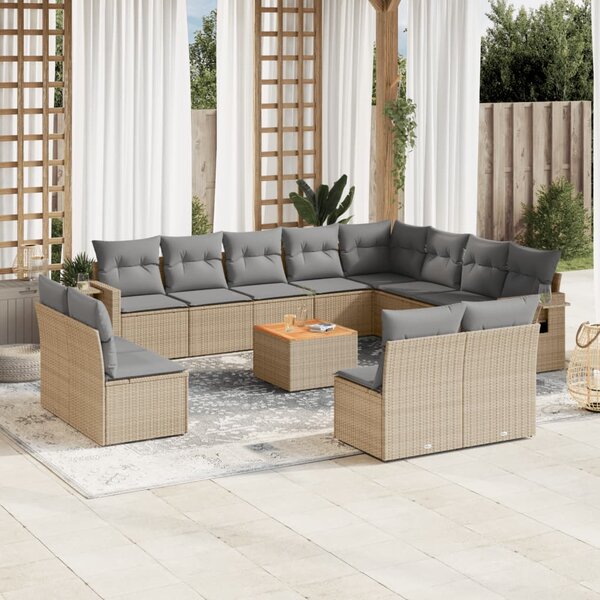 13-dielna záhradná súprava pohoviek s vankúšmi béžová polyratan