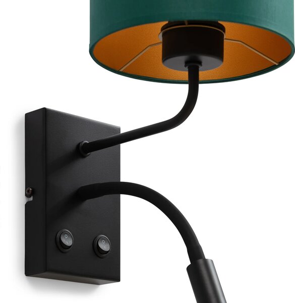 Nástenná lampa s čítacím ramenom VESPILLO - zelená / zlatá / čierna