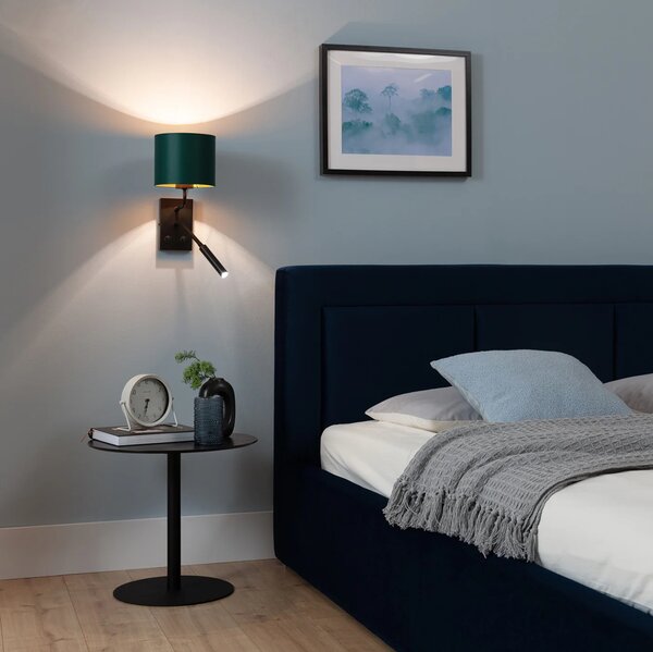 Nástenná lampa s čítacím ramenom VESPILLO - zelená / zlatá / čierna