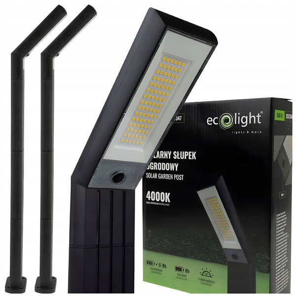 ECOLIGHT 2x Solárna záhradná LED lampa na stĺpiky, senzor súmraku, 4000K, záhradná