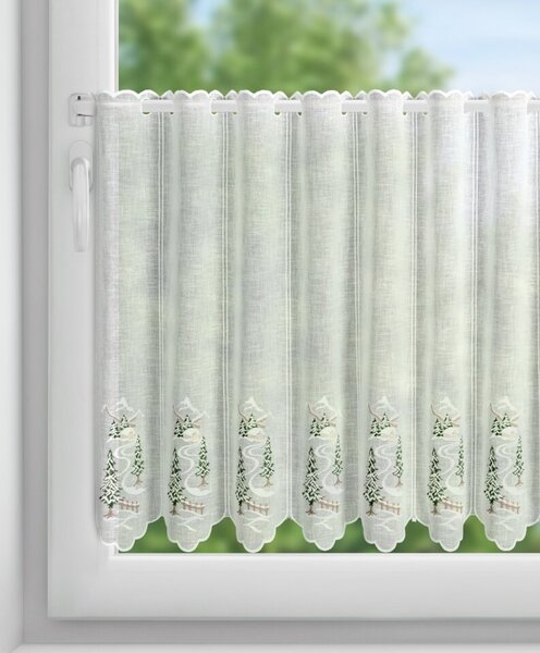 Metráž Vitrážková záclonová látka Vianoce v. 70 cm - Biela