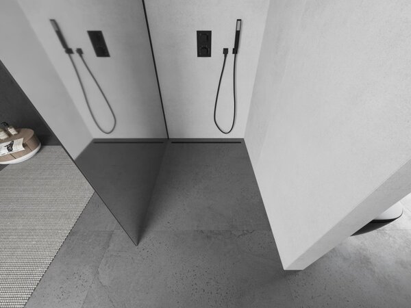 Mexen Kioto L, sprchová zástena Walk-In 70 x 200 cm, 8mm sklo vzor zrkadlo, čierny profil, 800-070-103-70-50