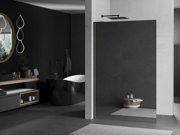 Mexen Kioto L, sprchová zástena Walk-In 70 x 200 cm, 8mm sklo vzor zrkadlo, čierny profil, 800-070-103-70-50