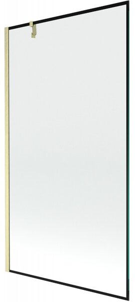 Mexen Next, 1-krídlová vaňová zástena 100 x 150 cm, 6mm číre sklo - čierny vzor, zlatá matná, 895-100-000-00-70-55