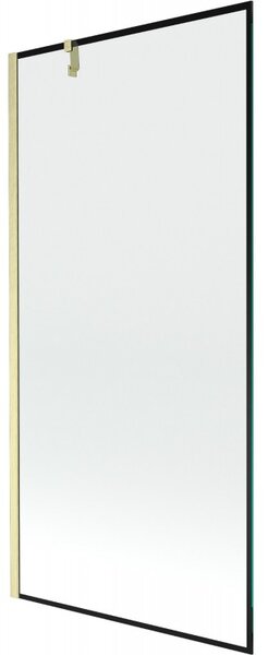 Mexen Next, 1-krídlová vaňová zástena 90 x 150 cm, 6mm číre sklo - čierny vzor, zlatá matná, 895-090-000-00-70-55