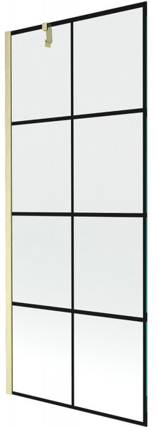 Mexen Next, 1-krídlová vaňová zástena 80 x 150 cm, 6mm číre sklo - čierny vzor, zlatá matná, 895-080-000-00-77-55