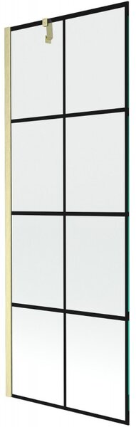 Mexen Next, 1-krídlová vaňová zástena 70 x 150 cm, 6mm číre sklo - čierny vzor, zlatá matná, 895-070-000-00-77-55