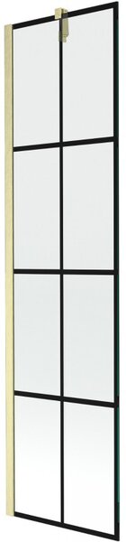 Mexen Next, 1-krídlová vaňová zástena 50 x 150 cm, 6mm číre sklo - čierny vzor, zlatá matná, 895-050-000-00-77-55