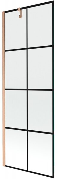 Mexen Next, 1-krídlová vaňová zástena 70 x 150 cm, 6mm číre sklo - čierny vzor, medená matná, 895-070-000-00-70-77