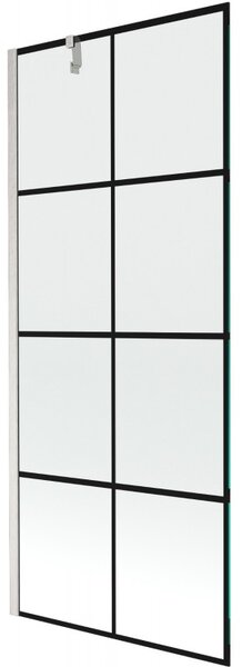 Mexen Next, 1-krídlová vaňová zástena 80 x 150 cm, 6mm číre sklo - čierny vzor, oceľová, 895-080-000-00-77-97