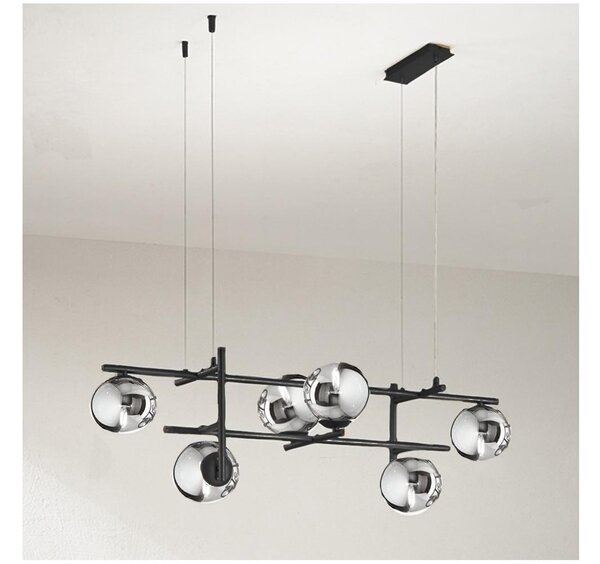 Ondaluce - Luster na lanku JEWEL 6xE14/10W/230V čierna/dymovo-čierna