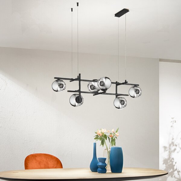 Ondaluce - Luster na lanku JEWEL 6xE14/10W/230V čierna/dymovo-čierna